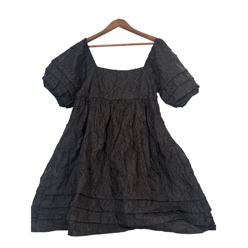 Women's Alter'd State Black Lace Sheer Puff Sleeve Lined Dress Size M